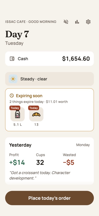 Morning screen with cash, the forecast and what expires today.
